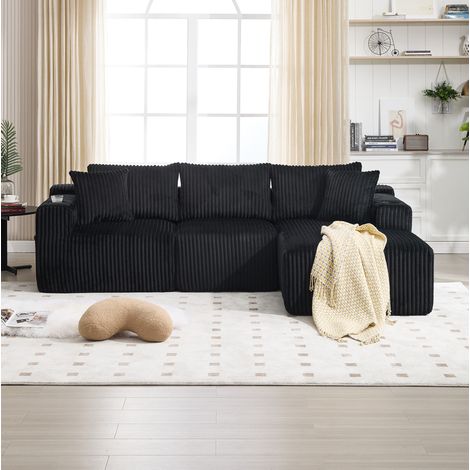 Canapé salon modulaire convertible cord 257 cm noir OKMYHOME (1/5)