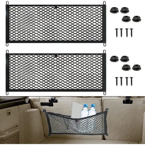 2 extra große Aufbewahrungsnetze (60 x 25 cm) für Auto, Wohnmobil, Boot, verstellbare elastische Netztaschen mit Schrauben (1/4)