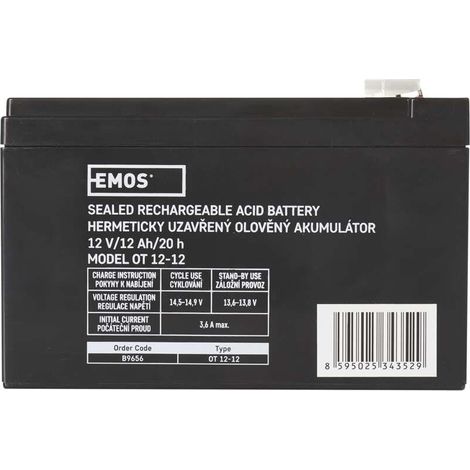 Emos Batterie AGM 12V 12Ah pour voiture et équipements
