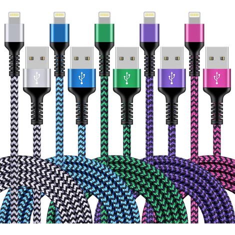 Chargeur iPhone, lot de 5 câbles de charge rapide de 1,8 m compatibles avec iPhone 14, 13, 12, 11 Pro Max, XS, XR, X, 8, 7, 6 Plus, 5 et SE (1/5)