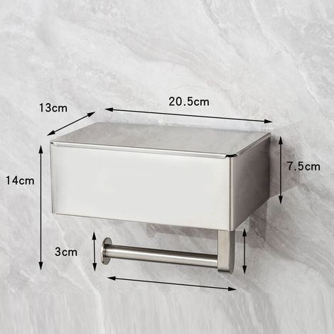 Porte-papier toilette avec boîte à lingettes humides en acier inoxydable - Sans perçage - Avec étagère - Support mural - Papier toilette - Pour salle de bain - Brossé (1/4)