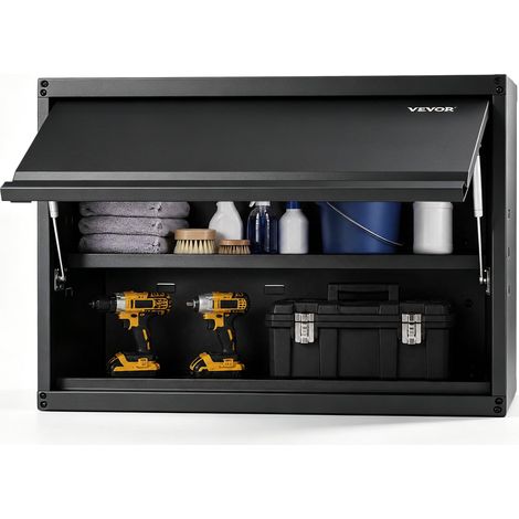 Armoire de Rangement Garage, Armoire Murale à Outils en Métal Charge 54 kg par Étagère Réglable en Acier Revêtement en Poudre, Appuyez pour Verrouiller Ouvrir Porte pour Bureau, Atelier, Garage (1/5)