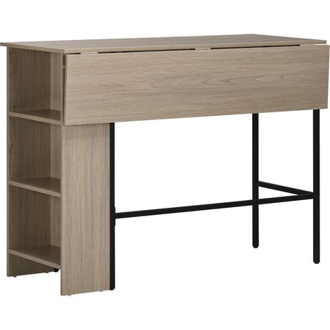 Table basse Ilot plateau bar latéral amovible 3 étagères 120 x 76 x 91,4 cm gris clair