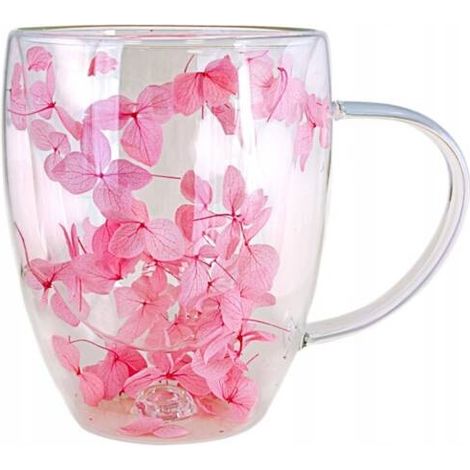 Bicchiere termico ECARLA con doppio fondo e ortensia all'interno Rosa SZK77 300ml (1/4)