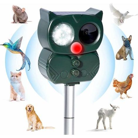 Répulsif Chat Ultrason Solaire Exterieur Répulsif Animaux Fréquence Réglable Répulsif à Ultrason Sonore Imperméable Prévenir Chiens Chats Fox Squirrels Souris pour Jardins, Champs, Pépinières