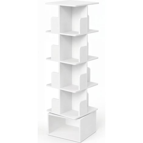 Vasagle – Bibliothèque ouverte à 5 niveaux – Étagère pivotante à 360° – Accès facile depuis tous les angles – Optimise l'espace – Blanc (1/5)