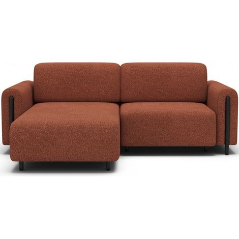 Canapé d'angle convertible ARVESSA terracotta bouclette – Angle gauche avec coffre (1/5)