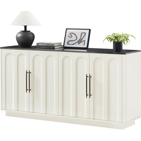 Buffet à portes arquées, 4 portes, effet marbre noir, rangement 160 cm pour salon et salle à manger, fermeture douce, anti-basculement CHICFURN (1/5)