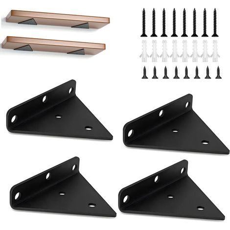 Lot de 4 Support Etagere Triangle, Supports D'étagère Flottant en Fer, Support Étagère Mural en Métal Pour Étagères Ouvertes de Bricolage - 8x10CM