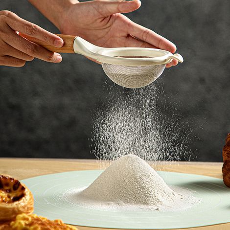 Passoire alimentaire à mailles fines en acier inoxydable, tamis à farine professionnel avec manche en bois pour la cuisine domestique