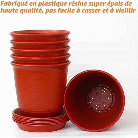 6 Pièces Pots De Fleurs En Plastique, 15,5cm Épaissir Les Pots De Plantes Conteneur De Plantes Pot De Jardinage D'intérieur Avec Palette De Drainage (Rouge Brique) (1/5)