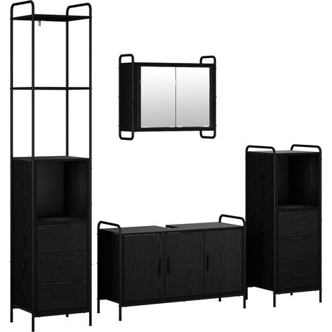 vidaXL Set di Armadi da Bagno 4 pz Rovere Nero 40 x 36 x 200,5 cm (1/5)