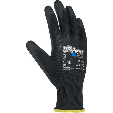 U-power onix, 12 paia di guanti da lavoro, supporto poliestere nero e poliuretano, taglie disponibili  7