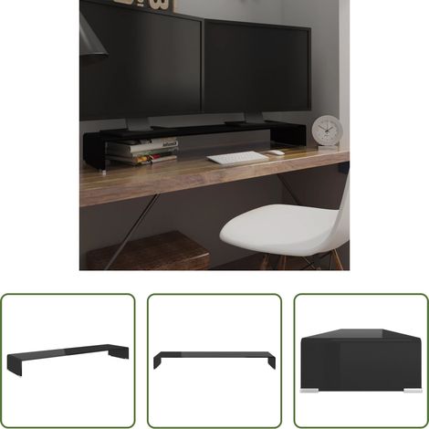 vidaXL Support moniteur - Meuble TV/support pour moniteur 120x30x13 cm verre noir (1/5)