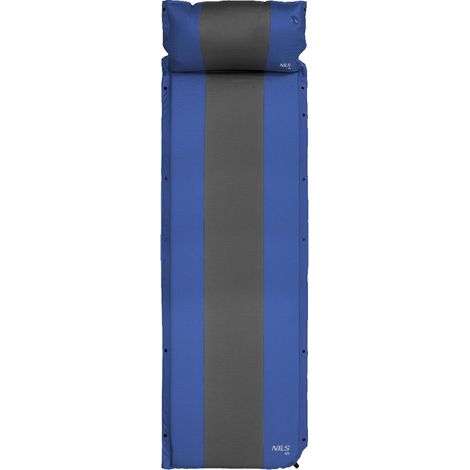 Selbstaufblasende Campingmatte mit Kissen, Blaugrau