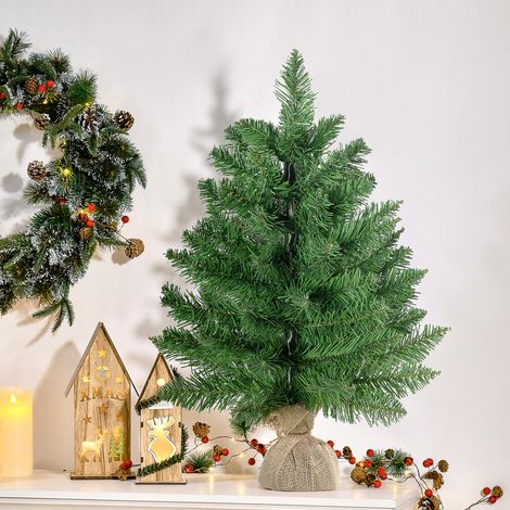 Sapin de Noël 55 cm, 50 branches épaisses en PVC avec aiguilles naturelles, base en ciment et jute (1/5)
