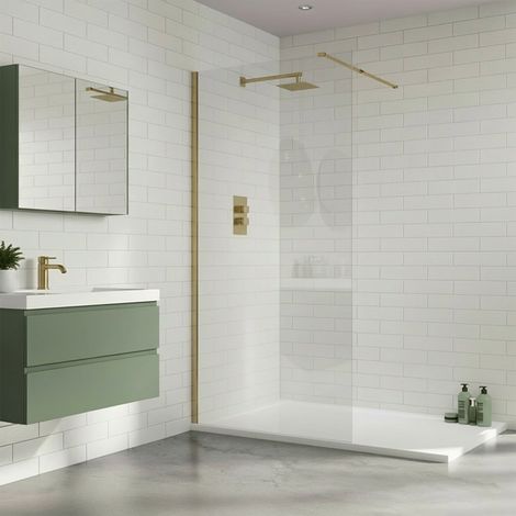 Duchy Padstow Brushed Brass 8mm Wet Room Glass Shower Screen 700mm Wide (1/4)