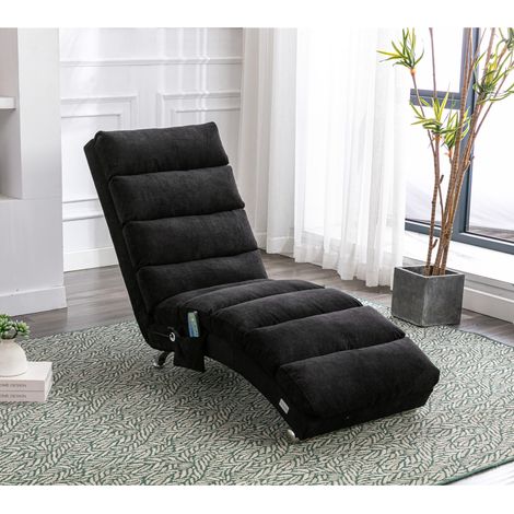 Chaise longue fija con masaje por vibración suave, bolsillos laterales, lino negro DESVIAE (1/5)