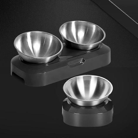 Gamelles pour chien et chat avec support surélevé, distributeur d'eau et de nourriture pour chiots, 15 pouces, double plateau incliné (1/4)