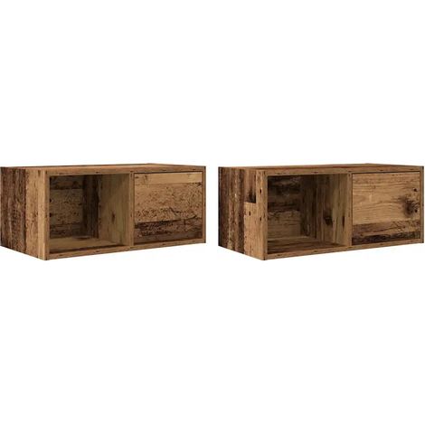 Lot de 2 meubles TV design vintage mural 60 x 31 x 25,5 cm rangement pratique en bois d'ingénierie vieux bois (1/5)