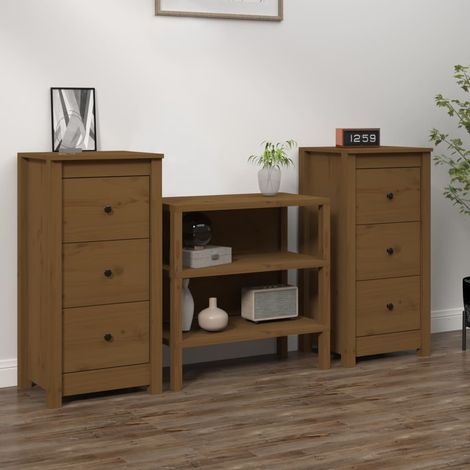 Sideboards 2 Stk. Honigbraun 40x35x80 cm Massivholz Kiefer