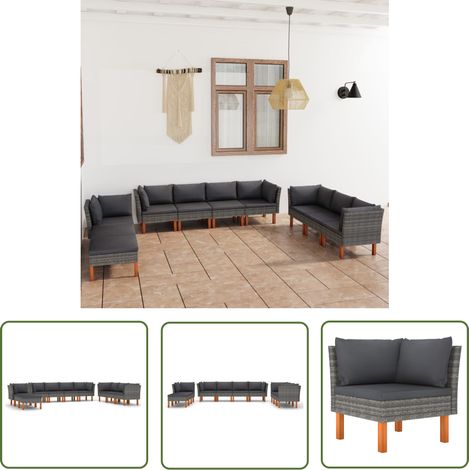INLIFE Salon de jardin 10 pcs avec coussins Résine tressée Gris (1/5)