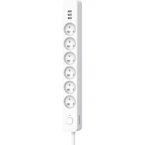 Quarx Mehrfachsteckdose 6 Steckdosen 3 USB-Ports Weiß Grau