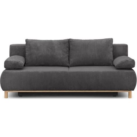 Banquette convertible 3 places MIKA - Velours côtelé gris foncé - Coffre de rangement - L 192 x H 84 x P 93 cm (1/5)