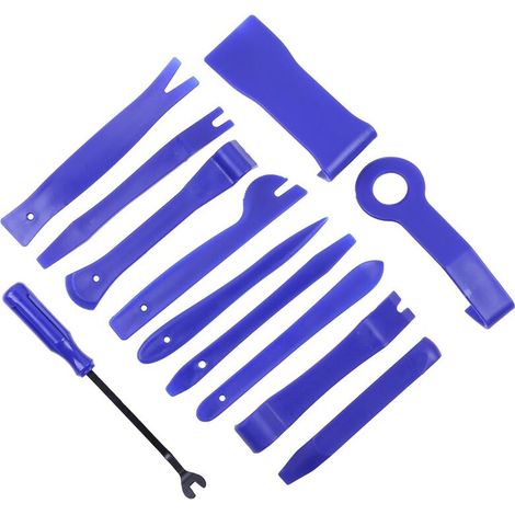 Outil demontage garniture,Kit d'outils de montage et de démontage pour l'intérieur de la voiture - pour la radio, la stéréo, l'intérieur du tableau de bord (12 pièces - bleu)