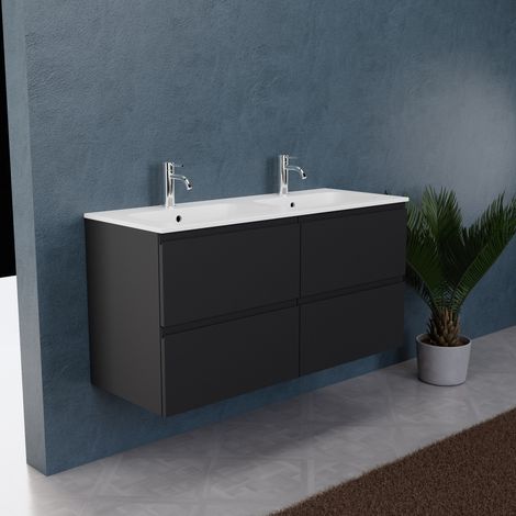 Inda - Badezimmerschrank B.120 mit Doppelwaschbecken matt / Mattschwarz 4 Schubladen - Rubin (1/5)