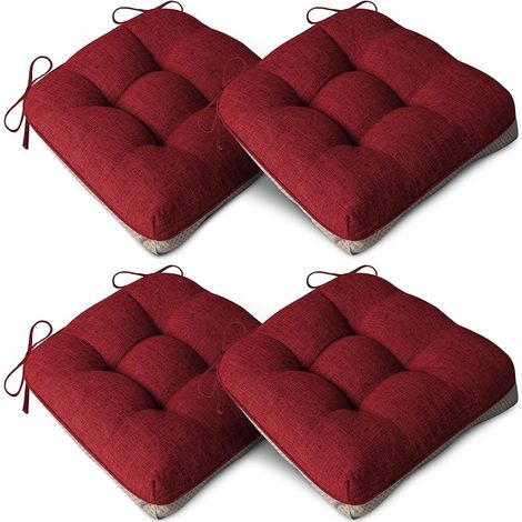 Lot de 4 coussins extra épais pour chaises de salle à manger, antidérapants, coussins doux pour chaises de cuisine, avec attaches, 40 x 40 x 10 cm, rouge (1/5)