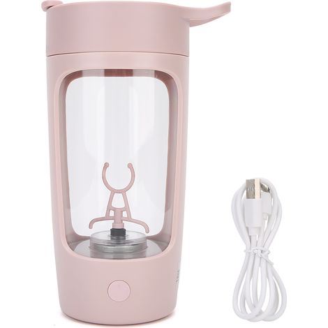 Mélangeur portable USB rechargeable 650 ml, bouteille mixeur automatique ménager, outil de cuisine rose. (1/5)