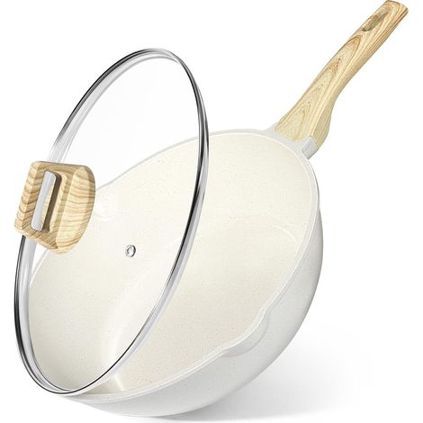 Poêle Anti Adhesive Granit 30cm avec Couvercle, Compatible Tous Feux Manche Restant Froid, Lavable au Lave-Vaisselle, Réussissez vos Oeufs au Plat (1/5)