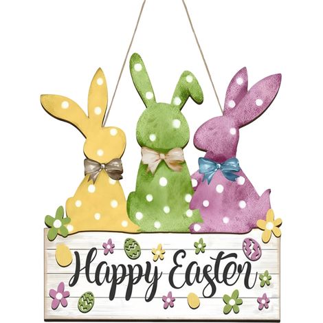 Panneau De Porte De Pâques - Panneau D'accueil En Bois Avec Lapin Et Fleurs De Printemps - Pour Décoration Intérieure Ou Extérieure - 1 Pièce (1/5)