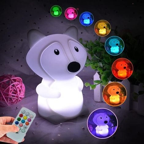 Veilleuse renard silicone enfant LED, lampe anti-stress décorative avec luminosité réglable et changement de couleur, lampe chevet bébé (1/5)