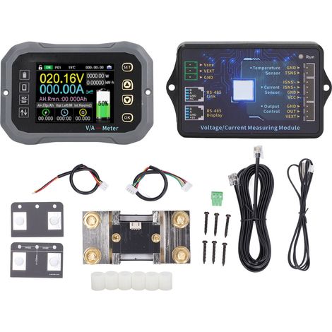 Monitor batteria, schermo LCD a colori, controllo applicazioni, modulo di misurazione di tensione e corrente con shunt.