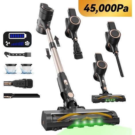 Aspirateur Balai Sans Fil, 45000PA/ 3 Modes/ 45min Fonctionnement, Filtration HEPA , LED Verte, Adapté au Nettoyage Domestique