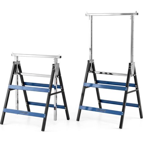 Pour Professionnels et Bricoleurs Lot de 2 Tréteaux Pliables pour Chantier et Atelier Métal Ajustable 6 Niveaux Bleu (1/5)