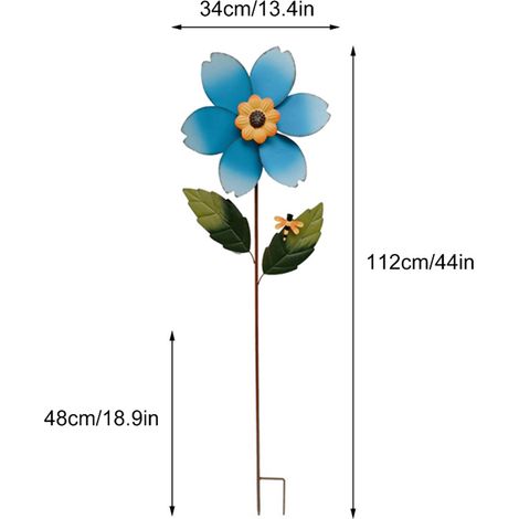 Girasole Toivize - Ferro - Blu 112 cm - Decorazione da giardino per esterni, rotazione fluida, resistente alla ruggine, paletto stabile (1/3)