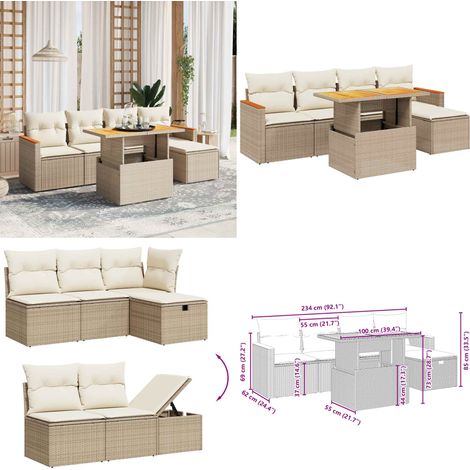Salon de jardin avec coussins 6 pcs beige résine tressée - Ensemble Salon De Jardin - Mobilier De Jardin - Résine Tressée - Rotin Synthétique - Table Extensible - Home & Living (1/5)