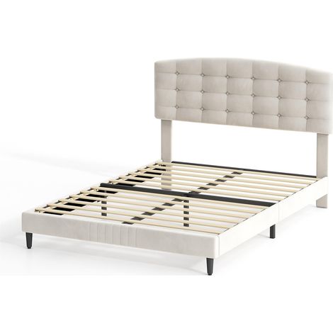 Upholstered Bed Frame with Cozy Button Tufted Headboard & Adjustable Height, Wood Slat Support CHEYENNE DOUBLE BEIGE (1/5)