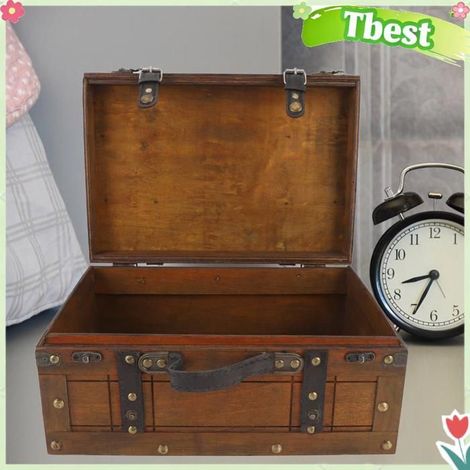 Tbest boîte en bois en détresse Coffre en bois Portable Vintage en détresse multifonctionnel coffre de meuble rangement Grande (1/5)