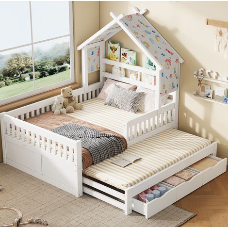 Cama doble dormitorio con almacenamiento blanca OKMYHOME (1/3)
