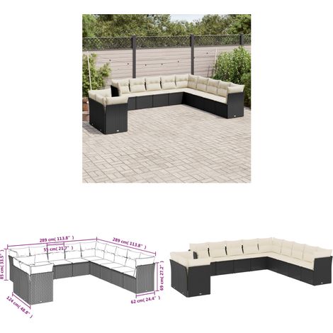 11-tlg. Garten-Sofagarnitur mit Kissen Schwarz Poly Rattan - Gartensofas - Outdoor Möbel - Lounge Set - Gartenlounge - Rattan Sofa - Home & Living (1/3)