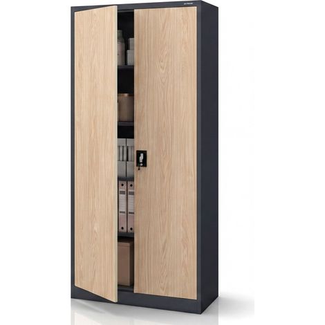 Armoire de bureau métallique pour documents anthracite / chêne sonoma, 900x1950x400 mm: JAN H Eco Design