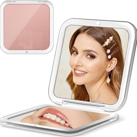 1 pièce Miroir compact, double face plat / grossissant x30, portable 8,3 cm, fermeture magnétique, rose (1/5)