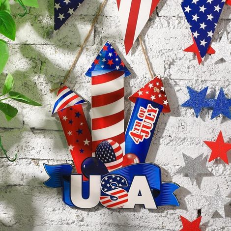 Pendentif Porte - Décoration Porte En Bois Pour Fête Nationale Américaine - Idéal Pour Porte Intérieure Ou Extérieure - 1 Pièce (1/5)