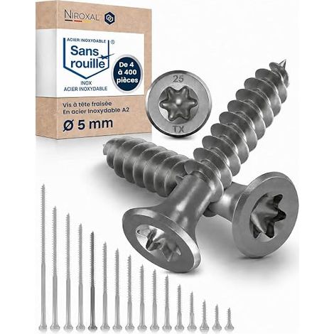 Vis à bois inox A2 V2A H2 Torx TX tête fraisée 90° filetage total 5 mm 5x70 mm vis bois inox torx (1/5)