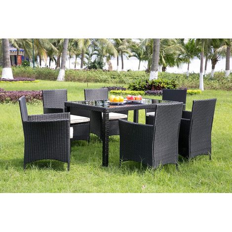 Set of 7 waterproof rattan garden chairs with table and dining chairs for outdoor use/veranda/terrace/balcony/garden/pool area (7 pieces) (1/5)