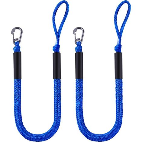 Corde d'amarrage pour bateau - 2 pièces - Longueur extensible de 1,2 à 1,7 m - Corde d'amarrage noire - Accessoires pour quai - Amarre avec crochets - Convient aux bateaux, kayaks, jet-skis, pontons e (1/5)